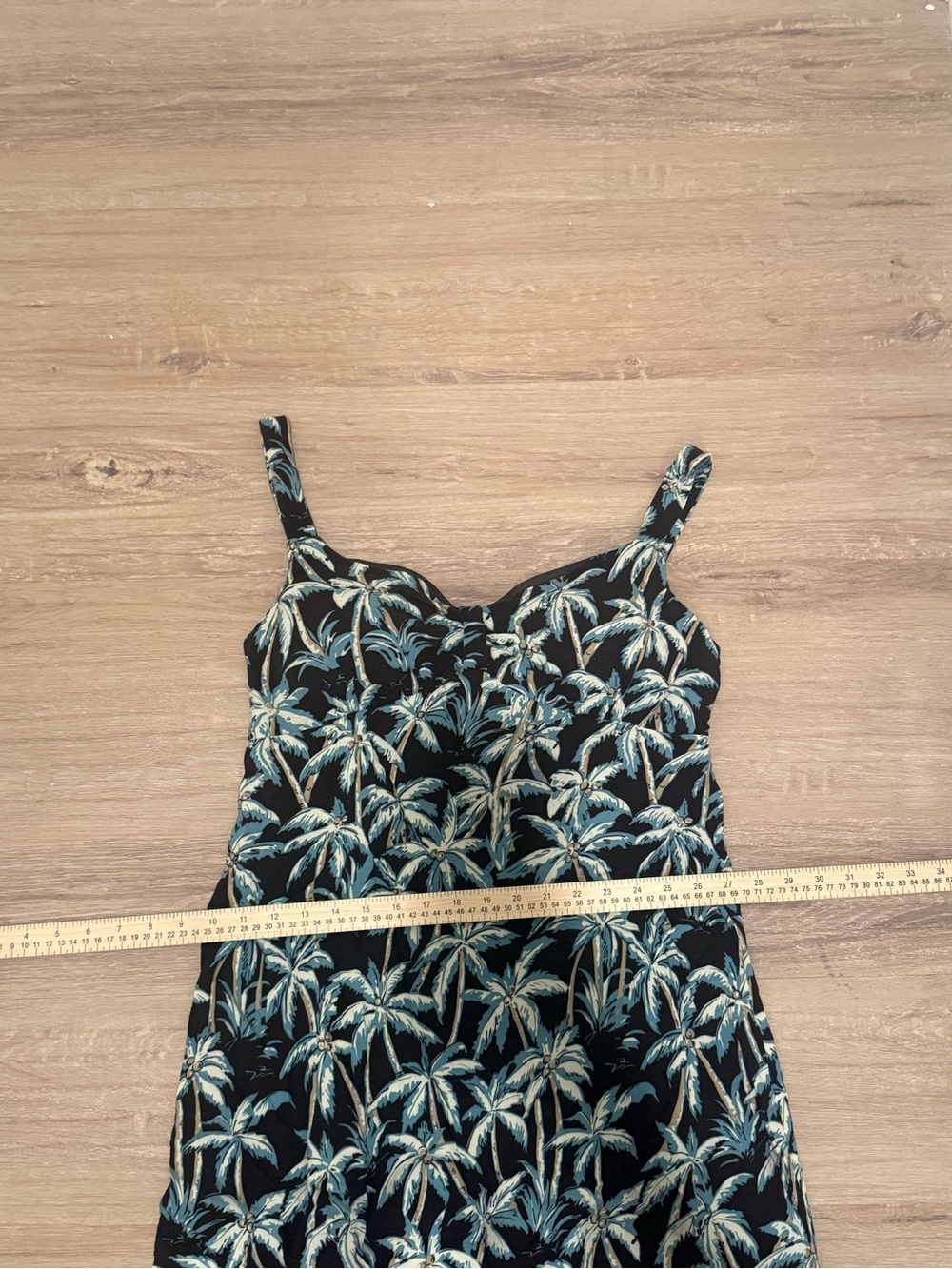 VTG Y2K Tropical Palm Print Cotton Slip Dress Brown & Blue Resortwear Large - Picture 10 of 12